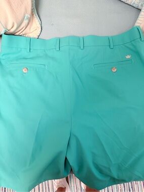 Peter Millar Teal Flat-Front Men's Shorts with Buttoned Welt Pockets